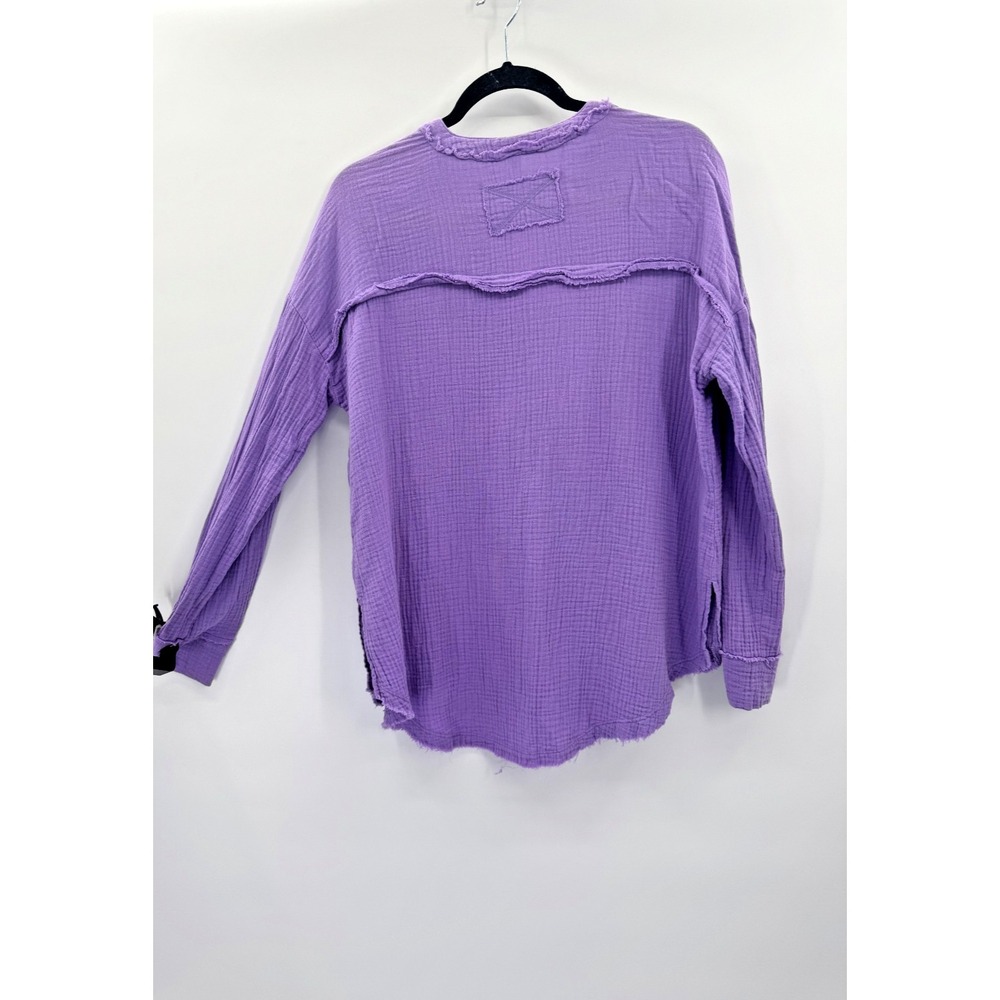 Zenana Purple Gauze Long Sleeve Top Medium 3 Button V-Neck Fairy Boho Beachy - Picture 3 of 11